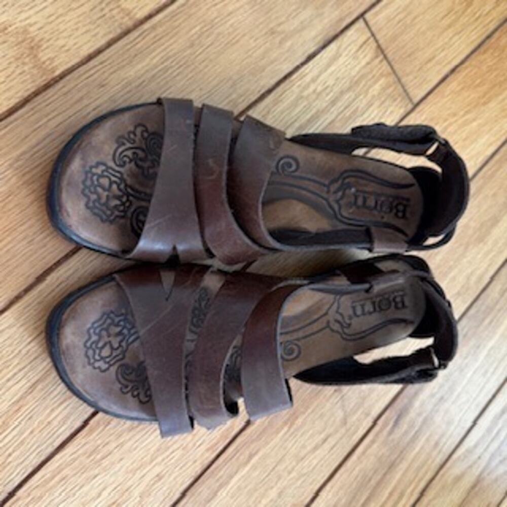 Børn Handcrafted Brown Leather Strappy Wedge Sandals Women's Size 6 Comfort